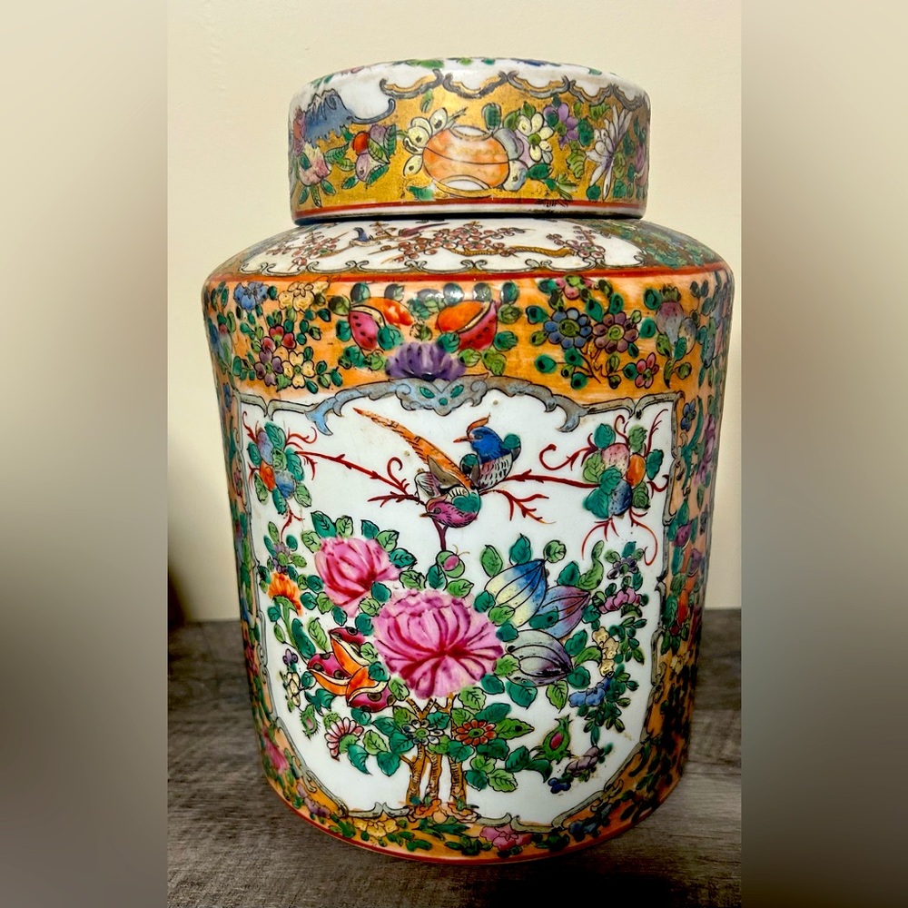 Vintage Rose Medallion Ginger Jar/Urn.